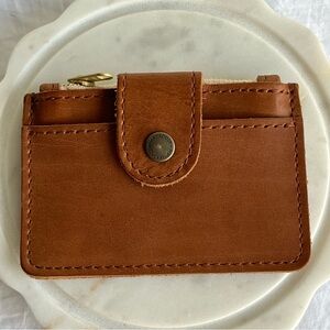 Portland Leather Wallet Honey Brown Zip Coins Cards Snap EUC